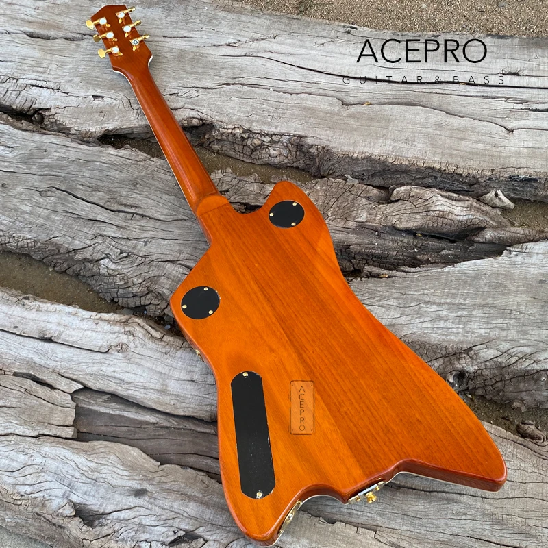 Custom BillyBo Jupiter Electric Guitar, Orange, Cow and Cactus Western Motiff Fretboard Inlays, Gold Hardware Tailpiece