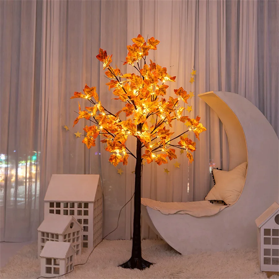 Lighted Maple Leaf Tree 1.8M 2.1M Prelit สีส้มประดิษฐ์ฤดูใบไม้ร่วงต้นไม้สําหรับสวนกลางแจ้งงานแต่งงานวันขอบคุณพระเจ้า Decor