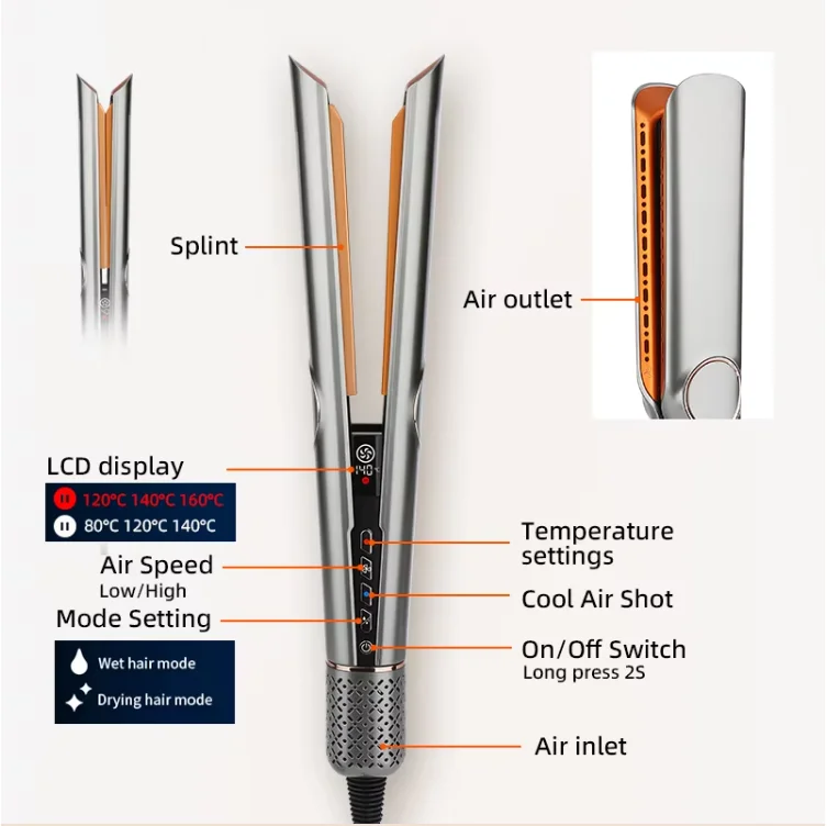 Secador de pelo de aire caliente de alta velocidad HT01, alisador de pelo, estilizador de aire, plancha plana de aire caliente con secador de pelo