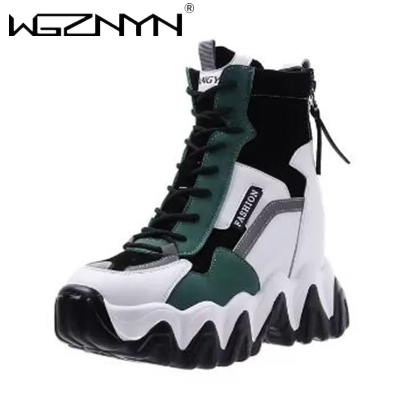 

2024 Women Thick Sole Ankle Boots Autumn Luxury Platform Casual Boots Women's 8cm High Heels Wedge Boots Shoes Woman Sneakers