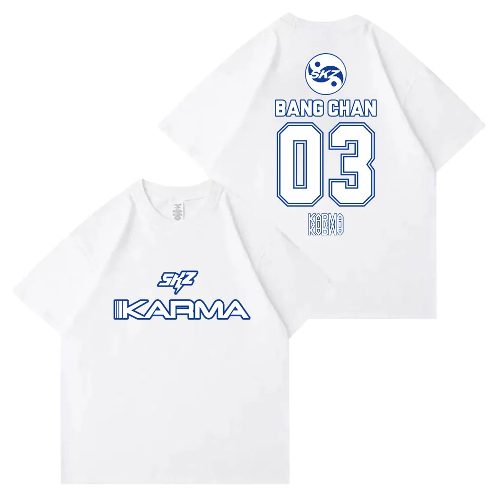 Kpop Stray 2025 الألبوم الرابع كارما Kpop موضة فضفاضة تي شيرت الرجال النساء عادية القطن دافئ K-pop قصيرة الأكمام #2