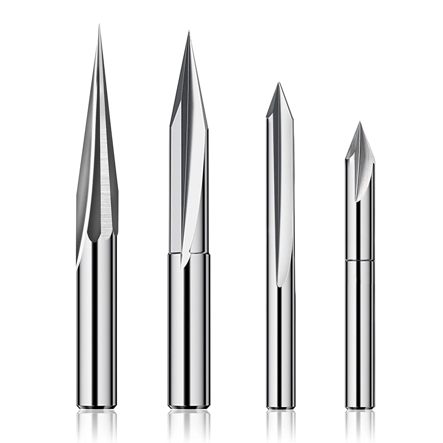 CNC Router Bits Set 1/4 Shank, Engraving Wood Carving Router Bit 6mm & 4mm, V-Groove, Profile Bit, Tungsten Steel - 4PCS