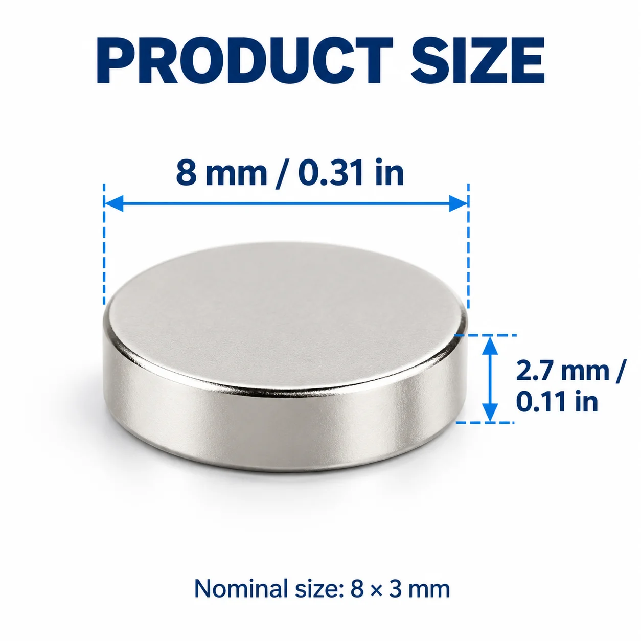 8x3mm Small Round Disc Magnets, Silver Mini Fridge Magnets for Photos, Notes, Metal Cabinets & Office Organization, 20/50pcs