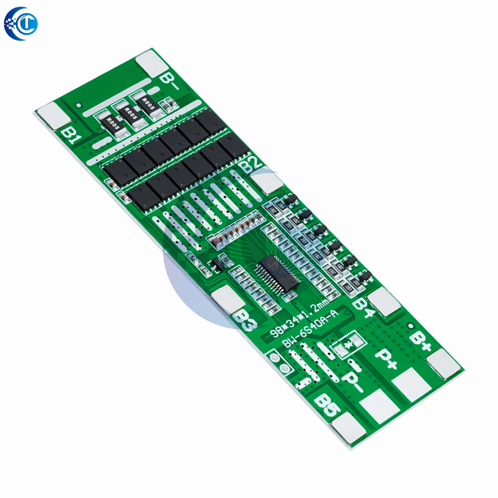 24V 6S 40A 18650 Li-Ion Lithium Battery Poretect Board Solar Lighting BMS PCB with Balance for Ebike Scooter