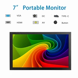 Ordinateur portable Mini moniteur TFT pour caméra de sécurité à domicile, écran LCD haute pixel, entrée vidéo HD, VGA, AV, 7 pouces, 1024x600