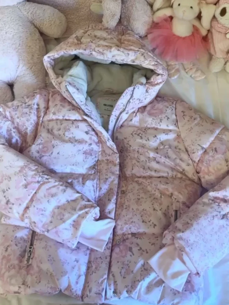 سترة نسائية قطنية مطبوعة باللون الوردي مع قبعة وسحاب وجيوب من الصوف الداخلي سترات نسائية شتوية أنيقة ملابس خارجية دافئة للسيدات