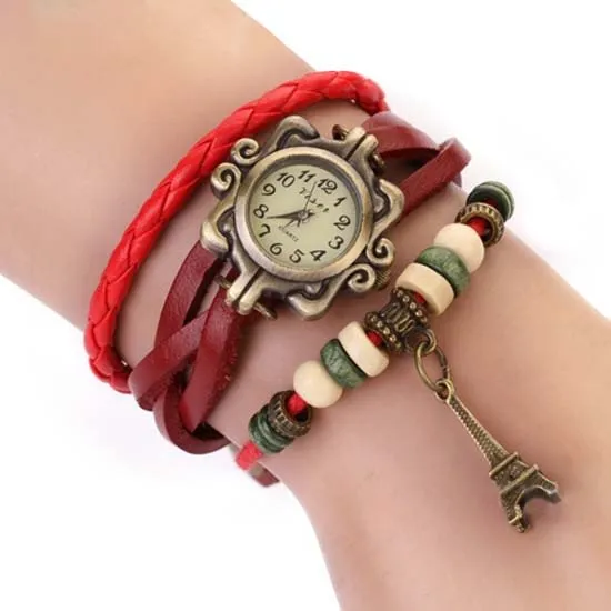 Women\'s Casual Vintage Multilayer Butterfly Faux Leather Bracelet Wrist Watch Ladies Female Bracelet  Wristwatches