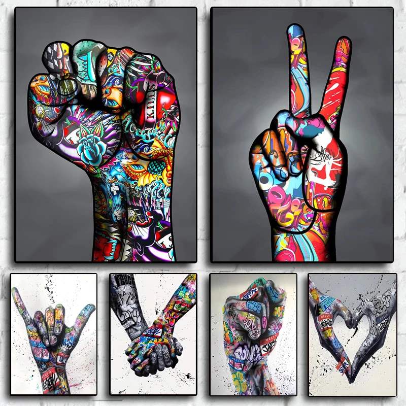 

Graffiti Art Handshake Gesture Painting on Canvas Posters and Prints Street Wall Art Picture for Living Room Cuadros Home Decor