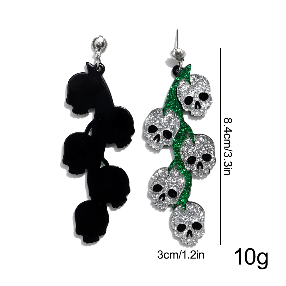 Halloween Glitter Acrylic Ghost Drop Earrings for Women Gothic Creative Skull Flower Long Earring Hallowmas Party Jewelry Gift