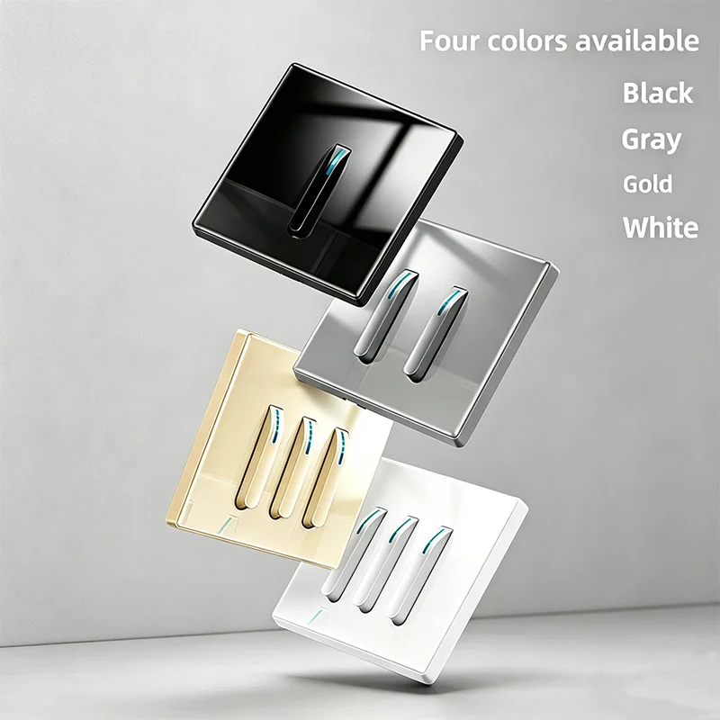 

International wall lamp switch panel tempered glass self-resetting 1/2/3/4 gang 1/2 way LED indicator piano button wall panel