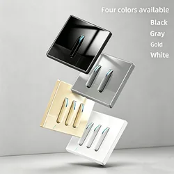 International wall lamp switch panel tempered glass self-resetting 1/2/3/4 gang 1/2 way LED indicator piano button wall panel