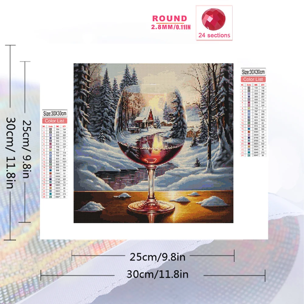 Evershine Diamond Painting Rhinestones Red Wine Glass Landscape Diamond Mosaic Winter Embroidery Cross Stitch Handmade Gift