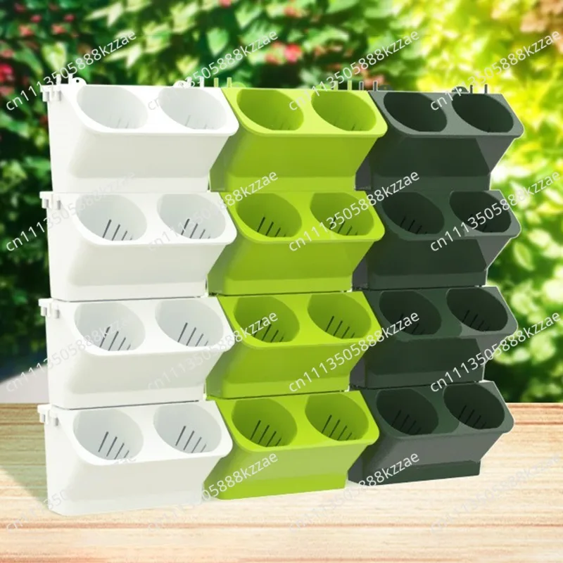 4PCS Flower Pots Wall Hanging Planters Stackable Planter Garden Plastic Pots Vertical Succulents Plant Home Balcony Decoration