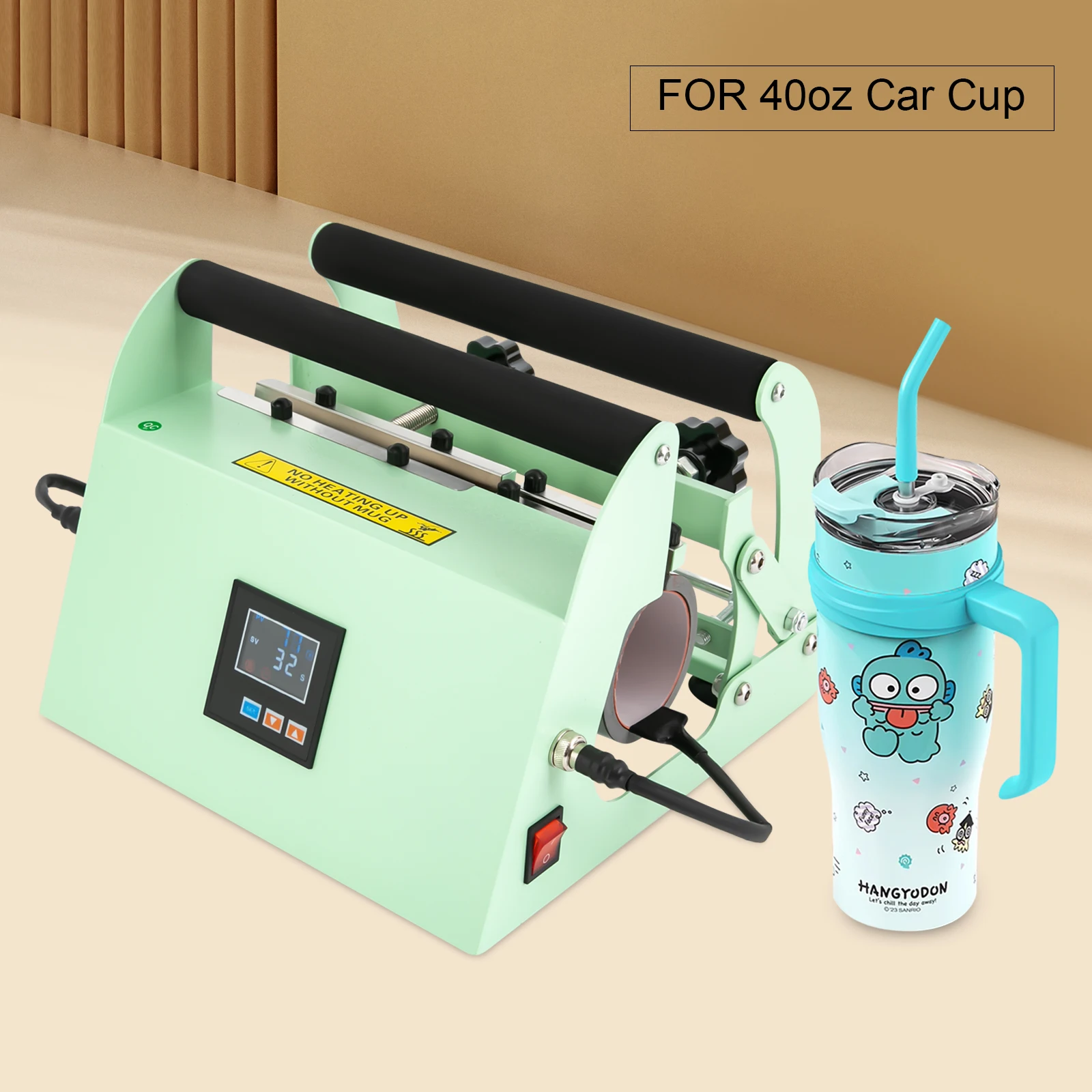 Mesin Press Panas Tumbler 500W 40Oz Hijau Muda Mesin Press Panas Tumbler 0-999s Pemanasan Merata DIY Heat Press untuk Pencetakan Mug