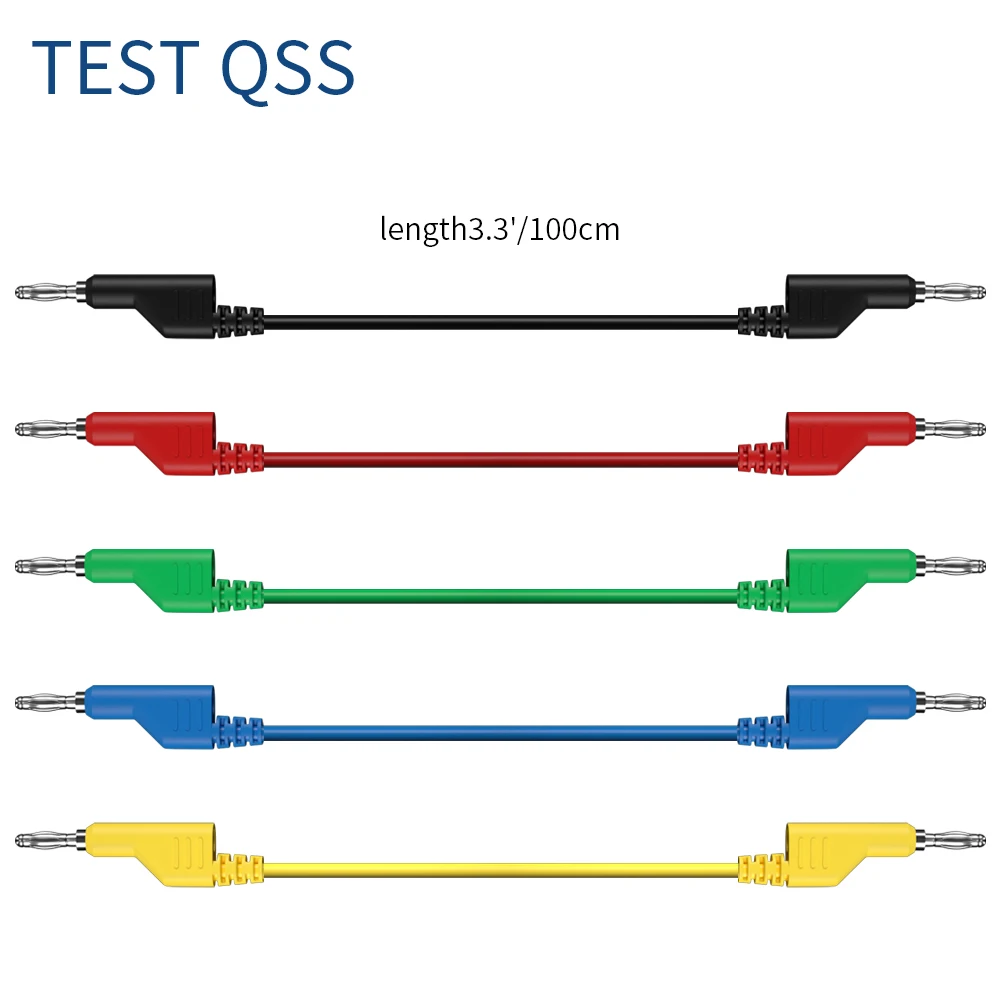 QSS 100CM 5Pcs Dual  4MM Stackable Banana Plug Test Lead Copper Cable Wire 15A for Electrical Testing And Measurement Tools