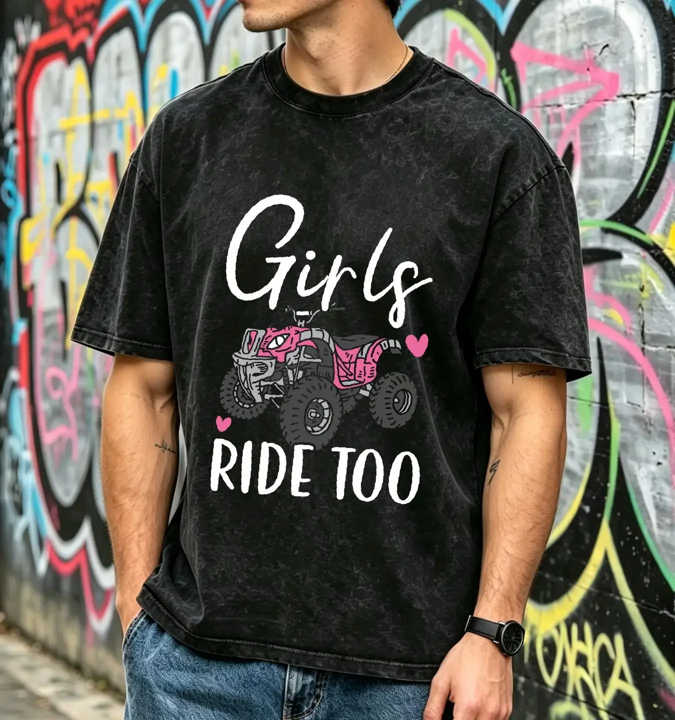 washed T Shirt Girls Ride Too Quad Princess Bike Offroading ATV vintage Washed Slightly streetwear designer clothes fashion