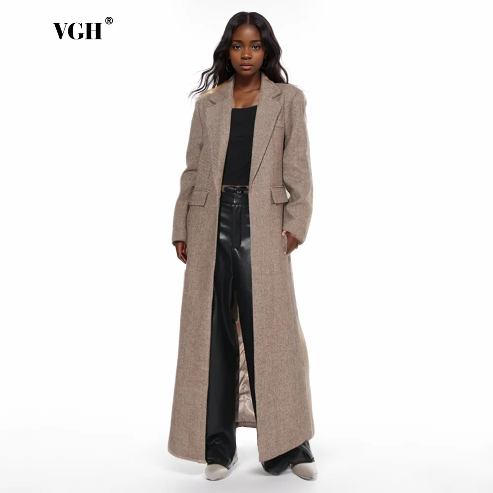 

VGH Solid Temperament Trenchs For Women Lapel Long Sleeve Spliced Button Elegant Casual Loose Trench Female Fashion Style New