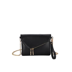 Women Soft Leather Clutch Handbag Ladies Foldable Evening Party Wrist Bag Travel Vacation Chain Shoulder Crossbody Black Purse