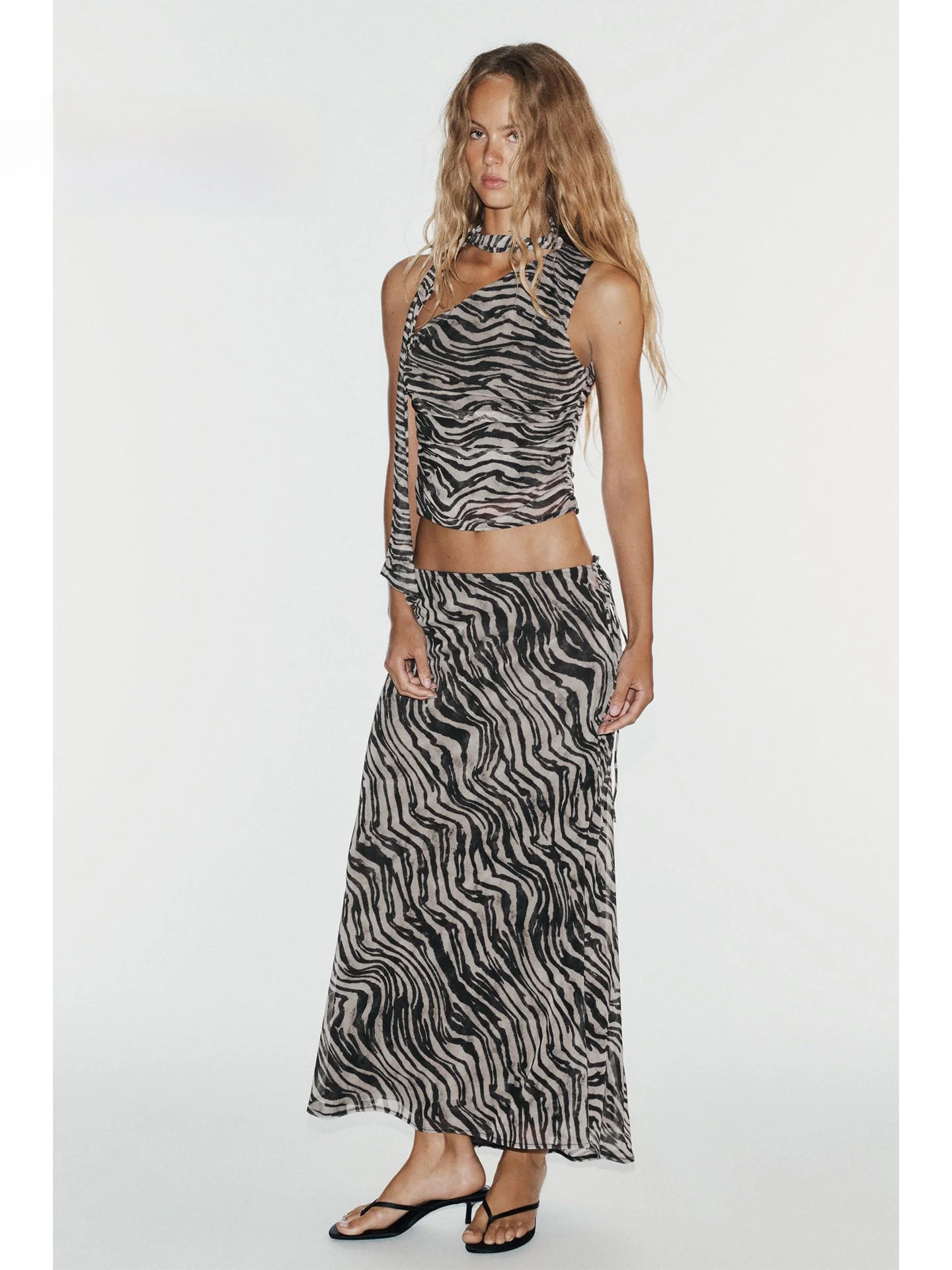 American Retro Animal Print Elastic Waist Side Slit Draping Long A-Line Fish Tail Half Skirt for Women Autumn Season