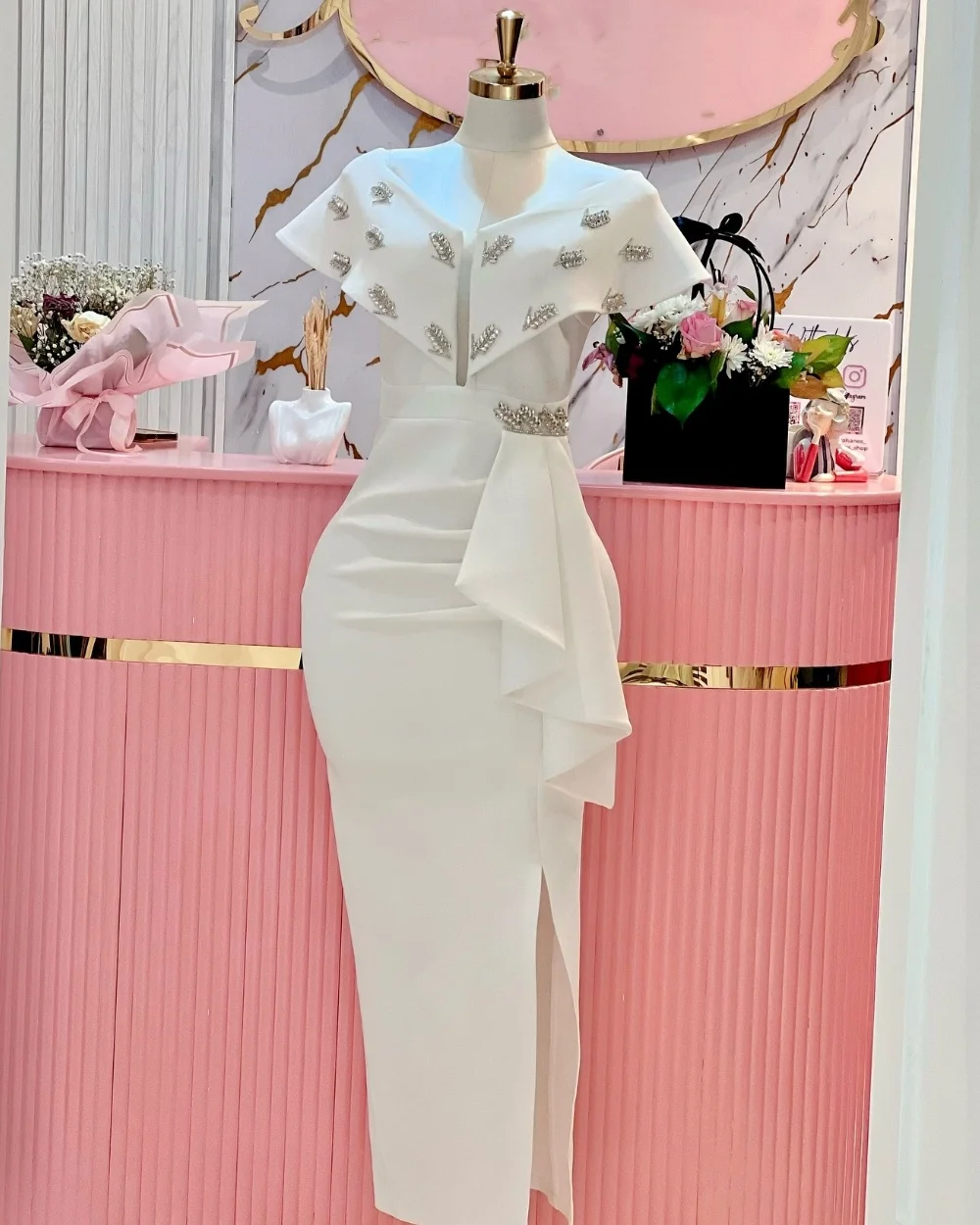 

Customized Formal Fashion Jersey Rhinestone Pleat Ruched Straight V-neck Midi Dresses Bespoke Occasion Dresses Exquisite Elegant