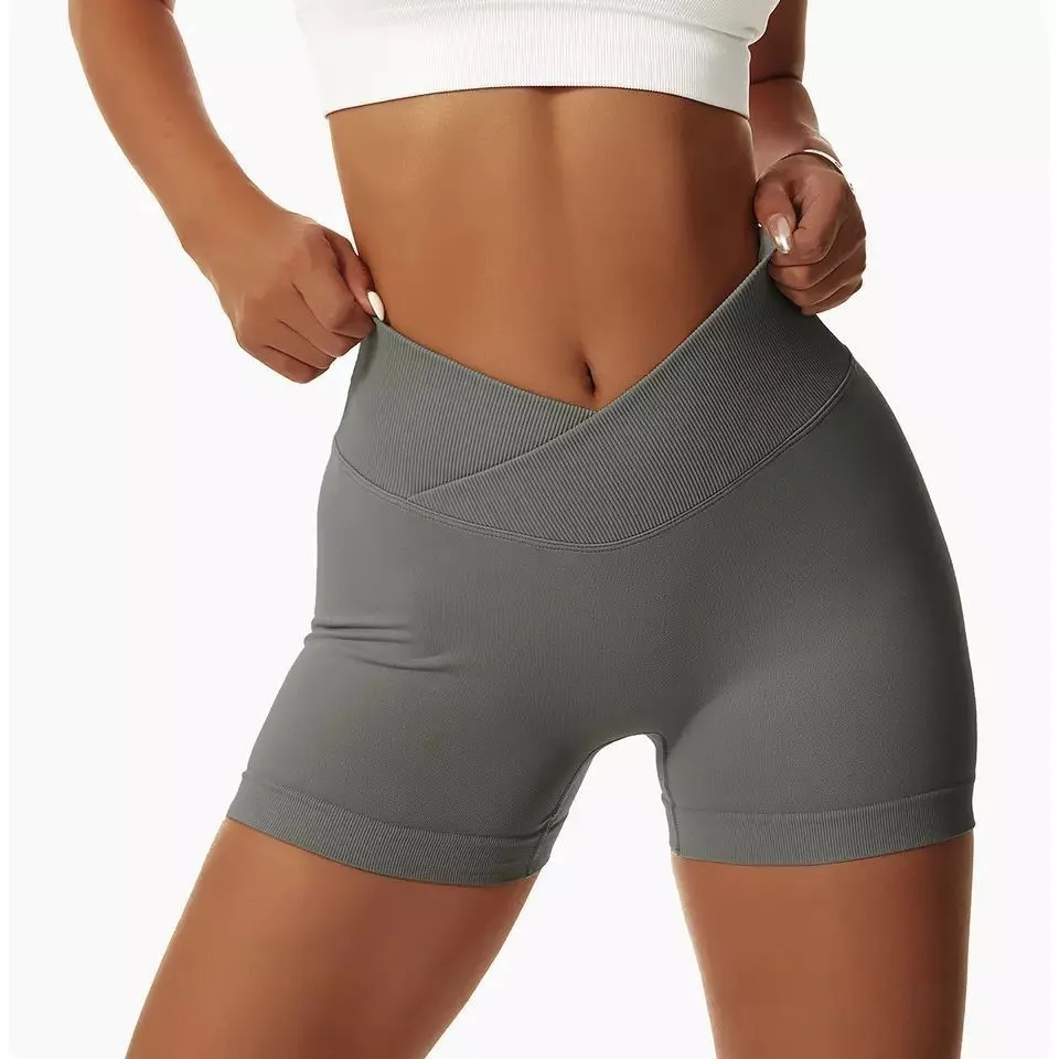 STOUREG Summer V-Waist Yoga Sport Shorts for Women,Peach Hip Sport Tights Triple Biker Workout Gym Clothing Seamless Shorts