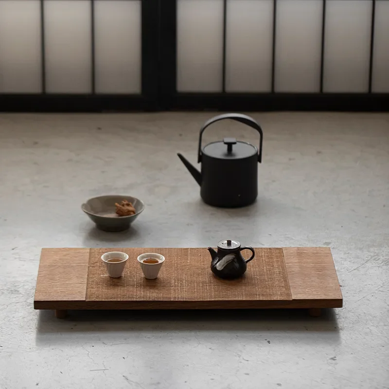 Natural Teak Wood Tea Tray Solid Serrated Edge Dry Brew Table Wabi Sabi Style Log Pot Holder Minimalist Zen Home Decor Solid