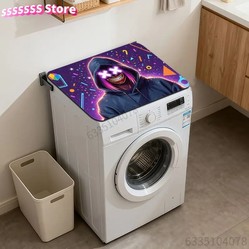 Cyberpunk Neon Glow-in-the-Dark Washing Machine Compatible-Look Mat - Non-Slip Dryer & Washer Cover, Anime-Inspired Laundry Room