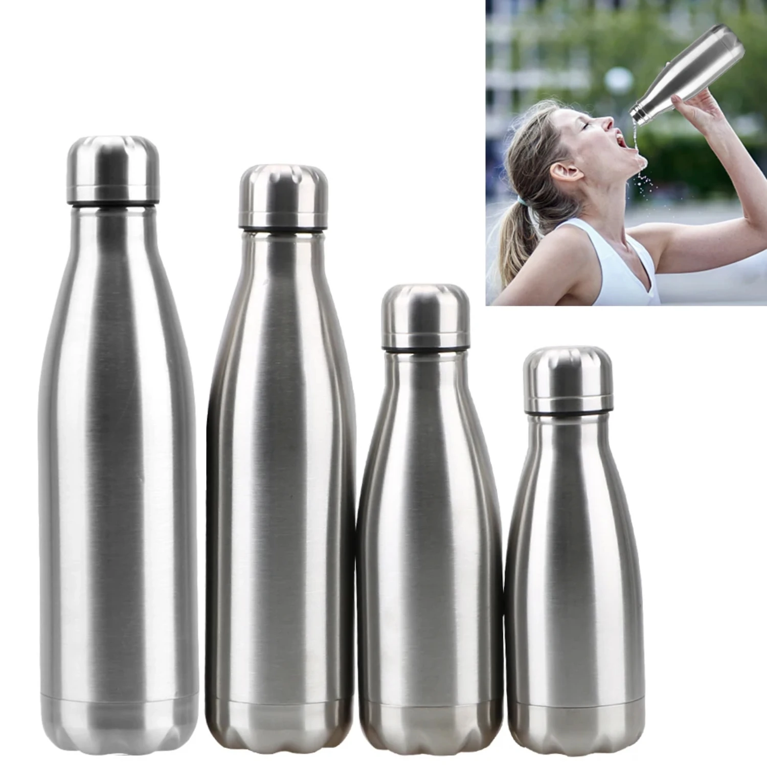 Insulated Single Wall Stainless Steel Water Bottle - 350ML 500ML 750ML 1000ML - Hot Cold Water Cola Bottle for Outdoor Travel an