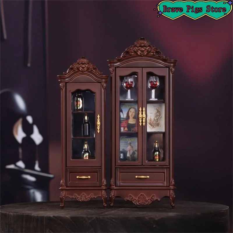 Vintage Simulation Storage Cabinet Display Cupboard Model Home Living Room Wine Cabinet Furniture Decor Toy