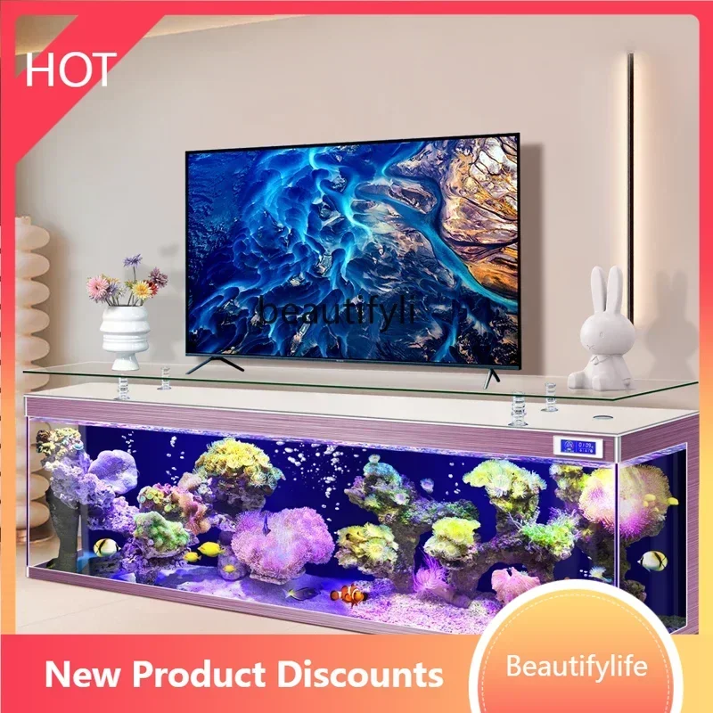Q181  New TV cabinet ultra-white glass fish tank household floor ecological aquarium