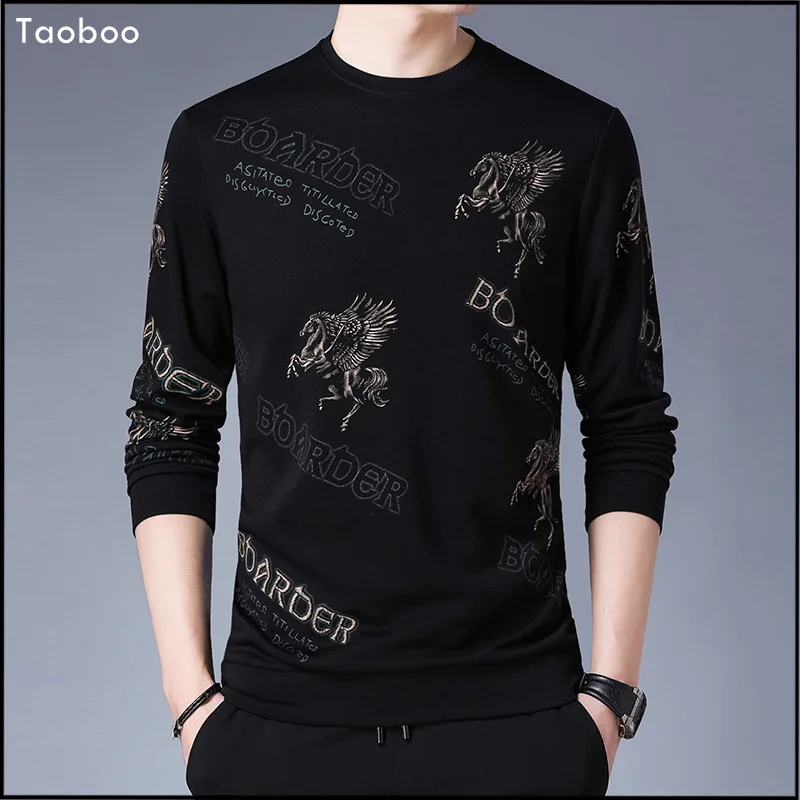 

New Spring Black Hoodies Men Long Sleeve O-neck Collar T Shirt Fashion Trend Letter Print Streetwear Slim sweatshirts for Men