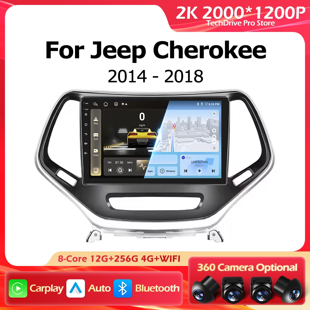 

Android 16 Carplay Auto Car Radio For Jeep Cherokee 5 KL 2014-2018 Navigation GPS Player Stereo Video Multimedia Player 4G BT