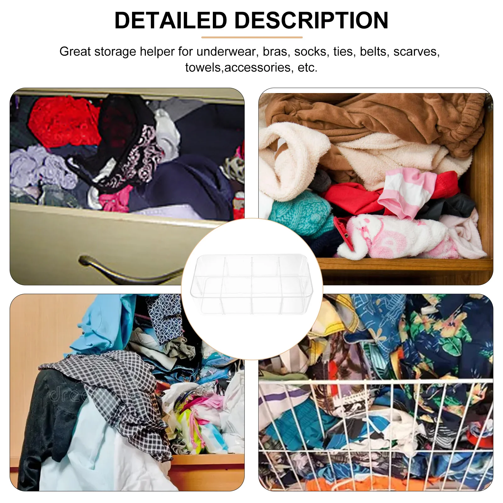 

Underwear Box Multiple Compartments Stackable Storage For Socks Bras Ties Belts Scarves Closet Drawer Organization