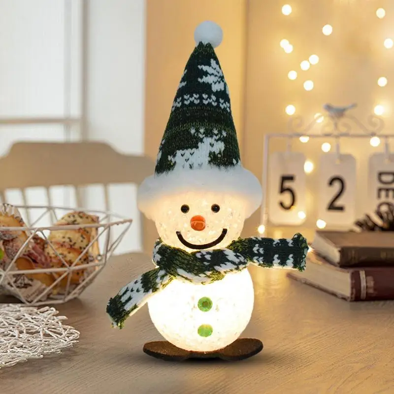 Christmas Desk Decor Light up Snowman Ornament Festive Home Decor Cartoon Holiday Ornaments for Windowsill Living Room Table