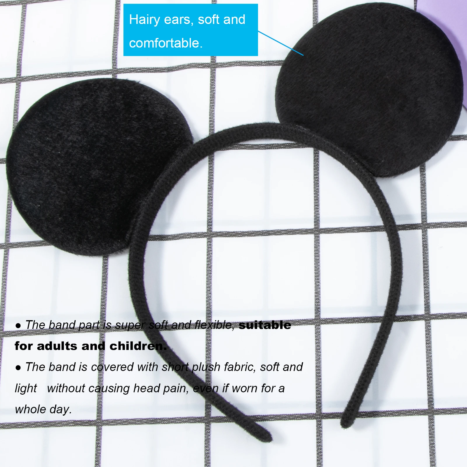 CHuangQi 1pcs 2pcs Mickey Ears Headband, Solid Black Bigger Ears for Boy & Girl Birthday Party, Party Favors