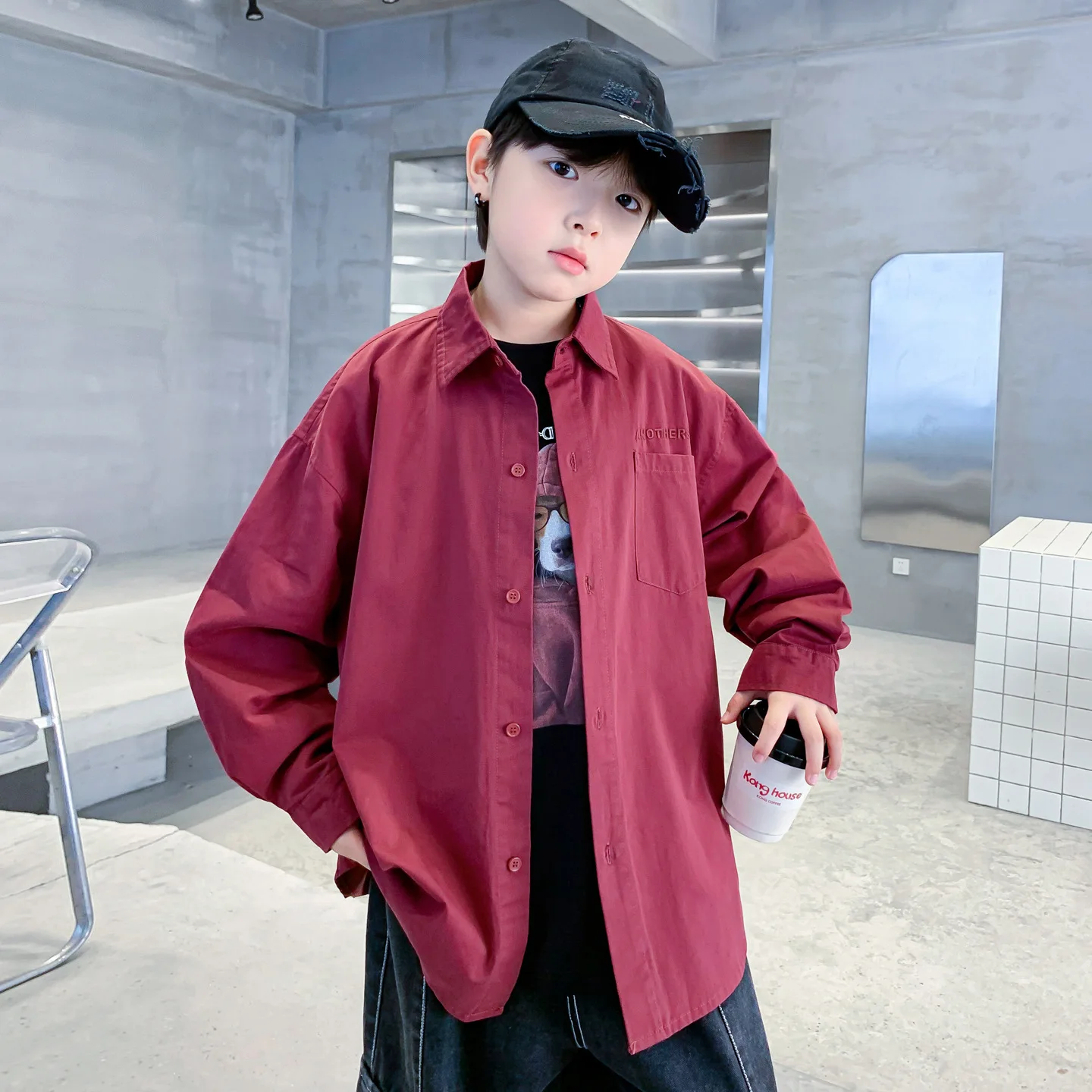 

2025 Boys Korean Style Shirts Blouses Kids Autumn Spring Casual Loose Fit Oversized Shacket Trendy Streetwear Tops For Teens Boy