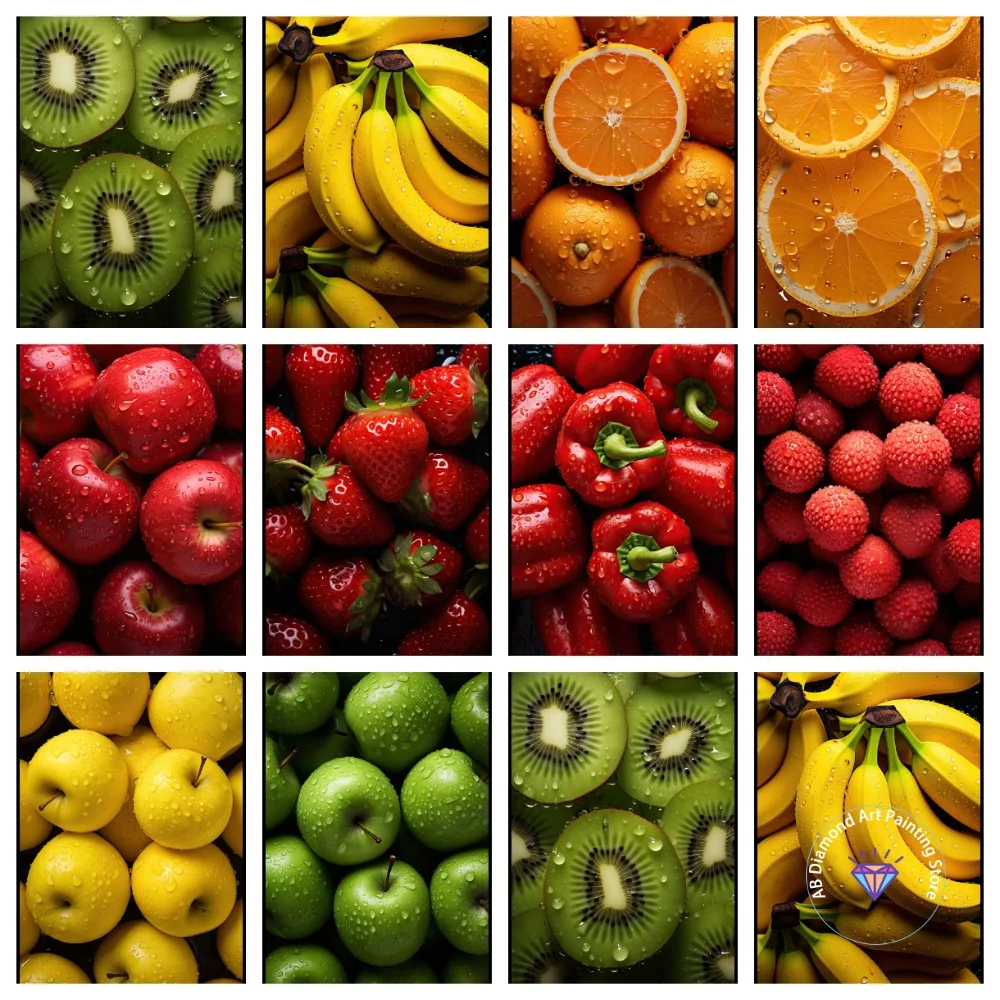 

Fresh Fruit Orange Peach Apple Banana AB Diamond Painting Kit Square Round Diamond 5D DIY Mosaic Handmade Art Gift Home Decor