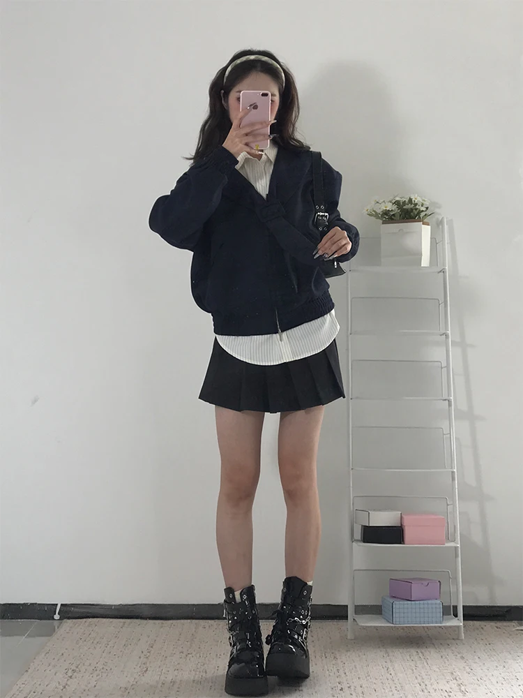 เสื้อคลุมสไตล์เกาหลี คอปกแบบกะลาสี ทรงหลวม ช่วยพรางหุ่น สำหรับผู้หญิง แฟชั่นใหม่ ดีไซน์ทันสมัย ฤดูใบไม้ร่วง 2025