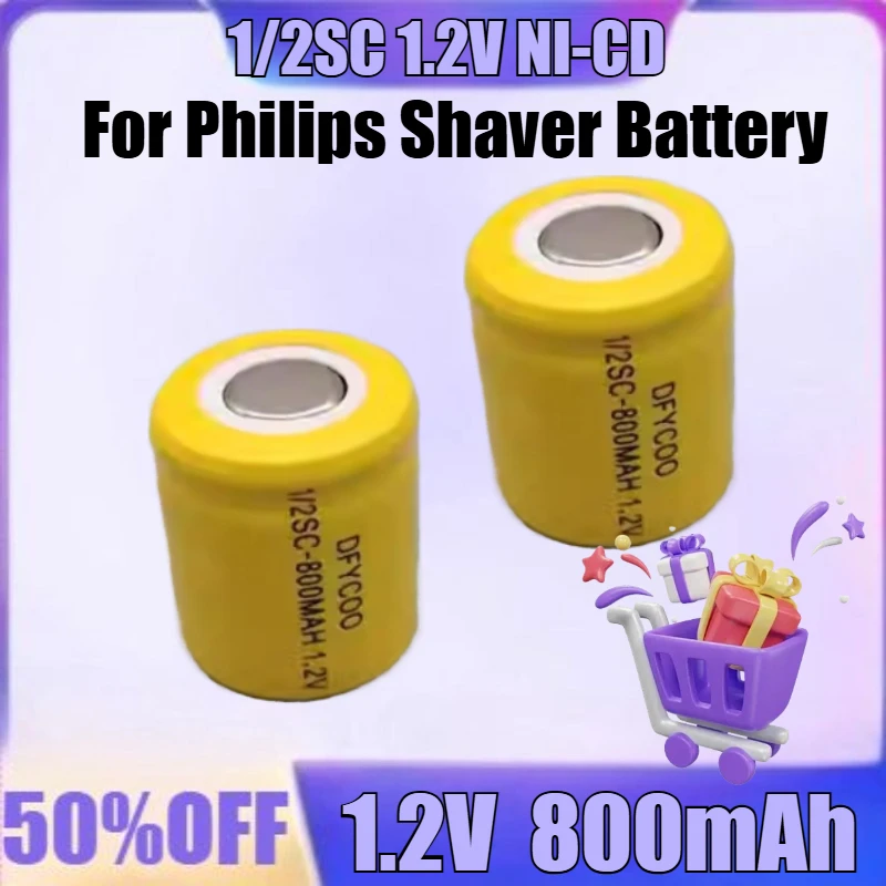 

2Pcs/Lot 1.2V 1/2SC 800mAh Ni-cd Rechargeable Battery for Philips Shaver Battery