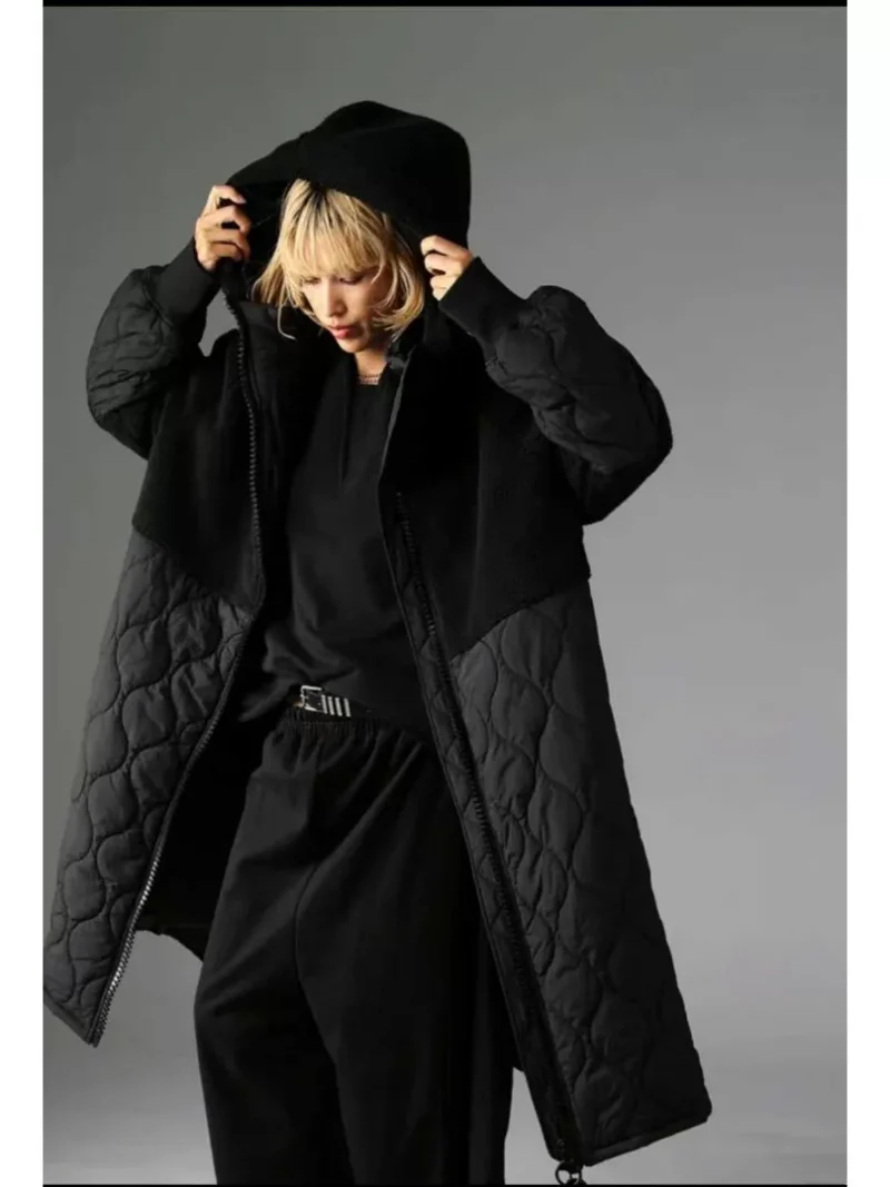2002 Autumn/Winter New Japanese Fashion Splicing Clip Cotton Coat Women's Argyle Oversized Loose Warm Outerwear j1866