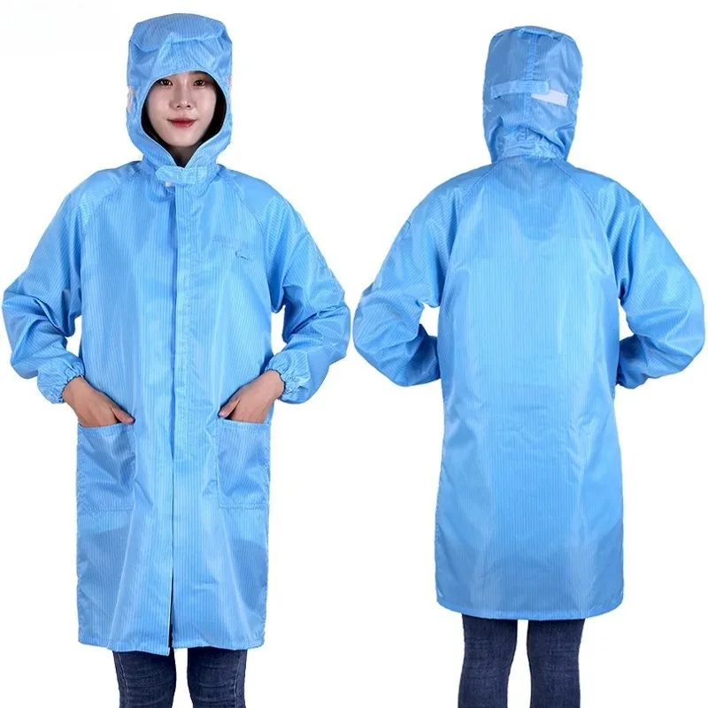 Long anti-static hooded overalls, electronic food factory clean room, dust protective coat