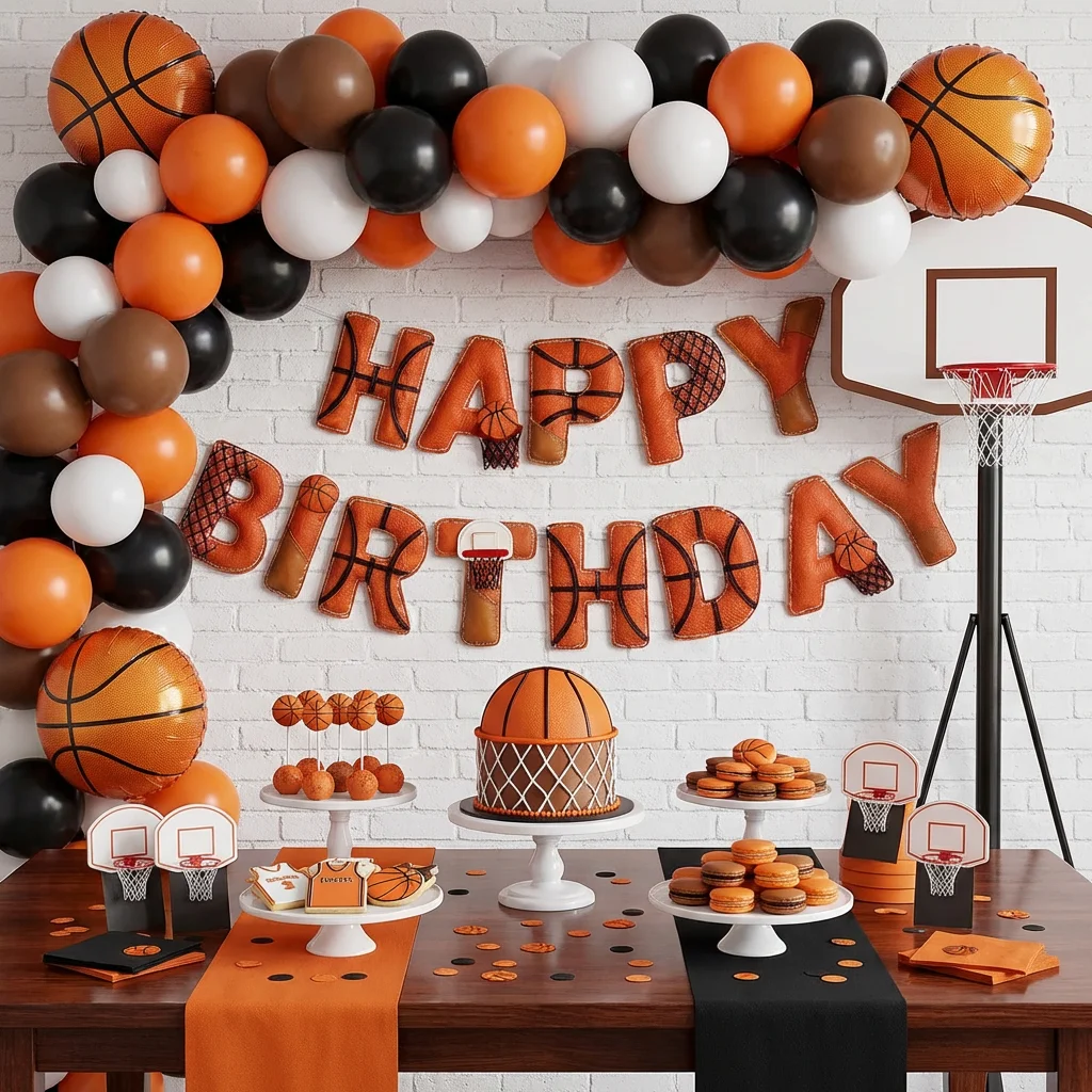 Pre-strug 2D Filz-Basketball-Geburtstagsbanner, lustiges Sportball-Thema, Geburtstagsparty-Dekorationszubehör, geeignet für Kinder und Jugendliche – Detail 6