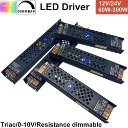 DC12V 24V carcasa de aluminio AC220V 240V controlador LED regulable 60W-250W Triac y 0-10V atenuación 2 en 1 fuente de alimentación transformador de iluminación