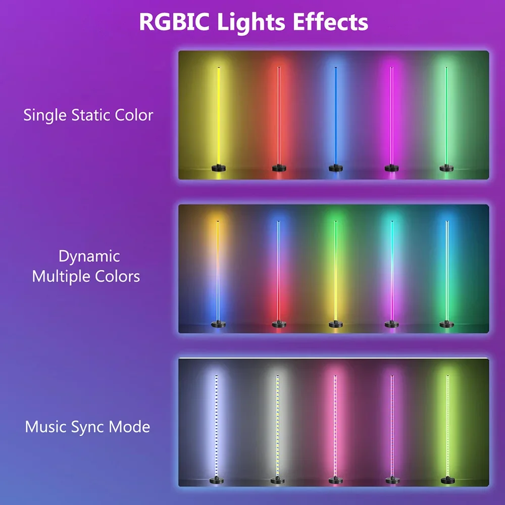 Imagem -06 - Smart Rgb Led Floor Lamps Pickup Ambient Night Light Music Lighting Timer Modern Standing Room Gaming Decoração