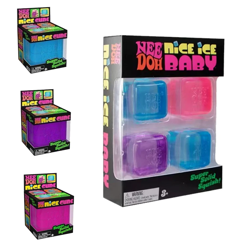 Paquete de 4 Juguetes Blandos NeeDoh Nice Ice Baby Teenie Squishy Ice Cube, Set de Gatos Geniales, Juguetes Sensoriales Súper Suaves para Aliviar el Estrés y la Ansiedad, para TDAH