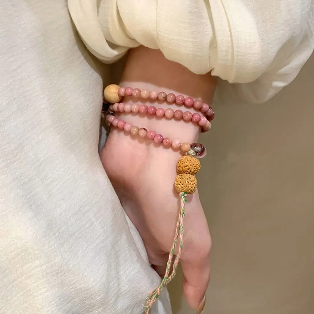 Stone Bracelet Neo-Chinese Style Beaded Bracelet Pink Multilayer Crystal Bracelet Charm Smudge Hanfu Style Necklace Hanfu