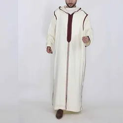 Traditional Muslim Jubba Thobe Eid Middle East Men Clothing Robes with Long Sleeves Gifts for Husband Loose Hooded Abaya