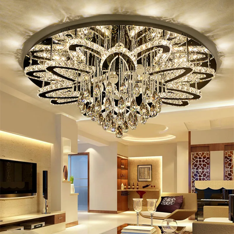 Modern Luxury Dimmable Led Chandelier Living Room Lustre K9 Cristal Led Ceiling Chandelier Lighting Chrome Led Lamp Fixtures