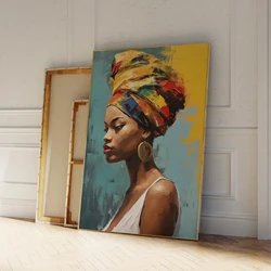Modern African Woman Painting Fashion Portrait Wall Art Aluminum Frame Prints Canvas Painting Poster Living Room Home Decor