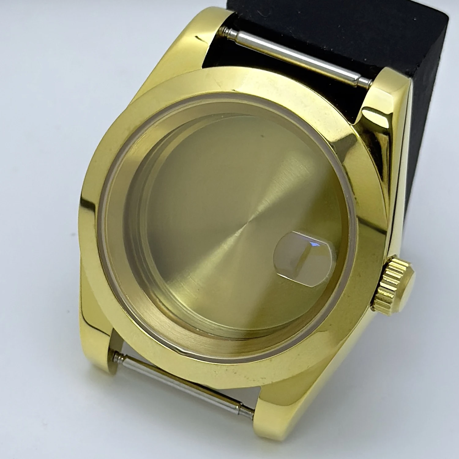 NH35 316L Stainless Steel 36mm/39mm Gold Polish Incline Sapphire Magnifying Glass Watch Case Fit NH35/NH36 Movement